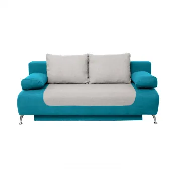 Canapea DARIA extensibila, 3 locuri, cu arcuri si lada depozitare, turcoaz + gri, 195x98x74 cm imagine