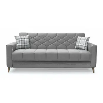 Canapea extensibila ALICE, 3 locuri, cu arcuri si lada pentru depozitare, gri + print, 225x85x85 cm imagine