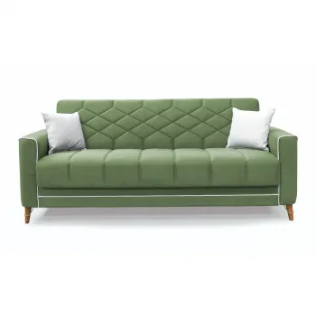 Canapea extensibila ALICE, 3 locuri, cu arcuri si lada pentru depozitare, verde + crem, 225x85x85 cm imagine