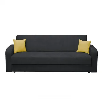 Canapea FANTAZI S extensibila, 3 locuri, cu arcuri, lada depozitare, gri inchis + galben, 225x80x90 cm imagine