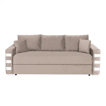 Canapea LIMA extensibila, 3 locuri, cu arcuri si lada depozitare, bej + ornamente alb, 230x110x80 cm imagine