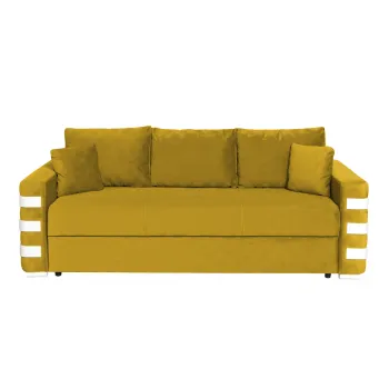 Canapea LIMA extensibila, 3 locuri, cu arcuri si lada depozitare, galben + ornamente alb, 230x110x80 cm imagine