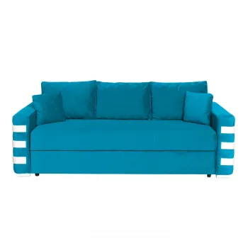 Canapea LIMA extensibila, 3 locuri, cu arcuri si lada depozitare, turcoaz + ornamente alb, 230x110x80 cm imagine