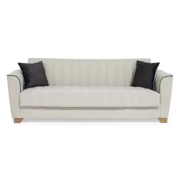 Canapea QUEEN extensibila, 3 locuri, cu arcuri si lada depozitare, crem, 218x80x80 cm imagine
