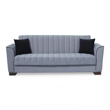 Canapea QUEEN extensibila, 3 locuri, cu arcuri si lada depozitare, gri deschis, 218x80x80 cm imagine