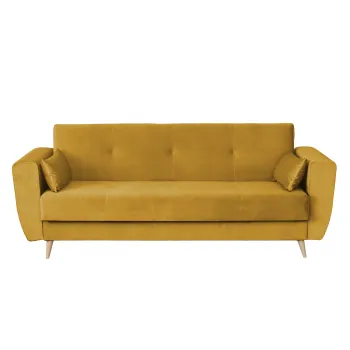 Canapea SIENA I extensibila, 3 locuri, cu arcuri si lada depozitare, galben, 225x85x95 cm imagine