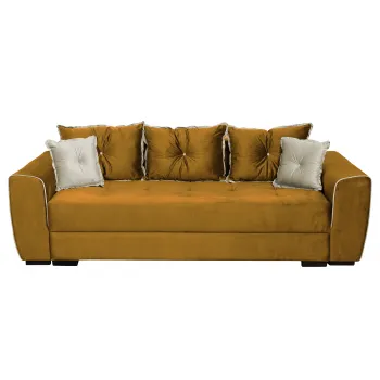 Canapea VERA extensibila, 3 locuri, cu arcuri si lada depozitare, mustar + crem, 245x110x80 cm imagine