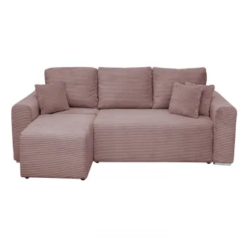 Coltar Canapea BEGA extensibil, cu arcuri si lada depozitare, colt interschimbabil, roz pudra, 240x153x80 cm imagine