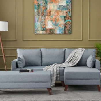 Coltar extensibil BELLA, colt stanga, albastru, 205x140x85 cm imagine