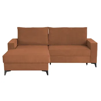 Coltar extensibil FREDERIC, cu arcuri si lada depozitare, colt dreapta, caramiziu, 235x160x95 cm imagine