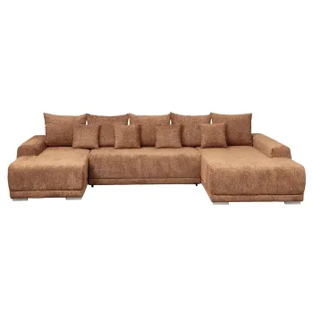 Coltar extensibil MARIBO U, cu arcuri si lada depozitare, colt stanga, caramiziu, 350x203x90 cm imagine