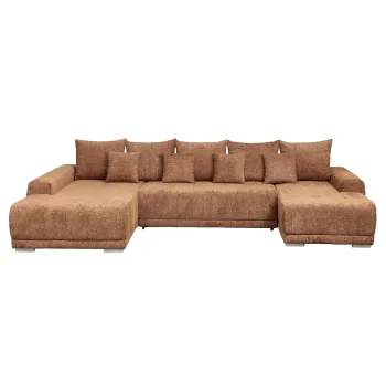 Coltar extensibil MARIBO U, cu arcuri si lada depozitare, colt stanga, caramiziu, 350x203x90 cm imagine