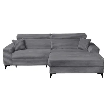 Coltar FLORIDA ONE T extensibil, cu arcuri si lada depozitare, colt stanga, gri inchis, 280x175x95 cm imagine