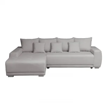 Coltar MARIBO BUCLE extensibil, cu arcuri si lada depozitare, colt dreapta, gri cu nuante roz, 280x204x92 cm imagine