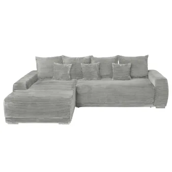 Coltar MARIBO T extensibil, cu arcuri si lada depozitare, colt dreapta, gri deschis, 280x204x92 cm imagine