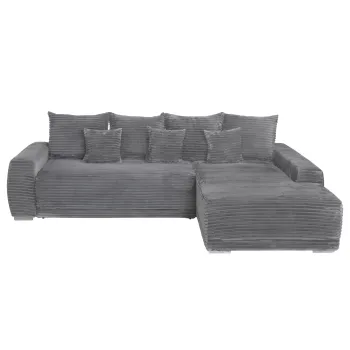 Coltar MARIBO T extensibil, cu arcuri si lada depozitare, colt stanga, gri inchis, 280x204x92 cm imagine