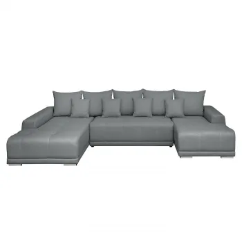 Coltar MARIBO U extensibil, cu arcuri si lada depozitare, colt dreapta, gri deschis, 350x203x90 cm imagine