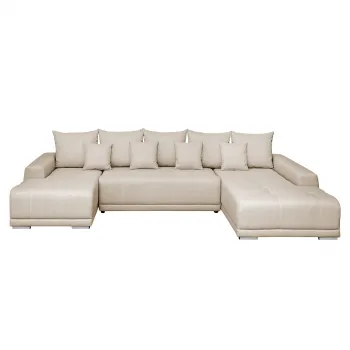 Coltar MARIBO U extensibil, cu arcuri si lada depozitare, colt stanga, bej, 350x203x90 cm imagine