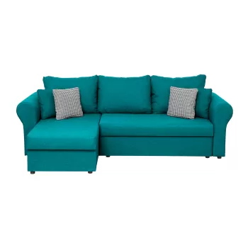 Coltar SARA II extensibil, cu lada depozitare, colt interschimbabil, turcoaz + print MZ mini bleu, 248x143x83 cm imagine