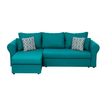 Coltar SARA II extensibil, cu lada depozitare, colt interschimbabil, turcoaz + print MZT bleu, 248x143x83 cm imagine