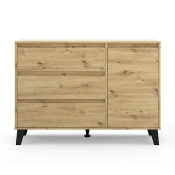Comoda BORG, 1 usa si 3 sertare, stejar artisan, 110x38,8x78,4 cm imagine
