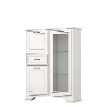 Comoda cu vitrina cu 3 usi si 1 sertar TIFFANY II, geam, crem fineline, 94x37x125,3 cm imagine