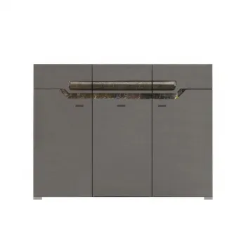 Comoda DAVOS D 12, 3 usi si 3 sertare, soft close, corp PAL nuc inchis, fronturi MDF gri, 130x42x99 cm imagine