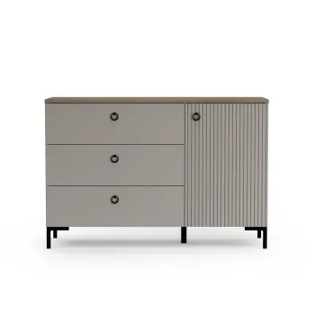 Comoda DOMINICA, 1 usa, 3 sertare, taupe + stejar silverjack, 120x41x81 cm imagine
