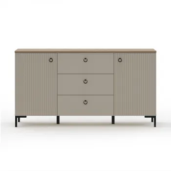 Comoda DOMINICA, 2 usi, 3 sertare, taupe + stejar silverjack, 150x41x81 cm imagine