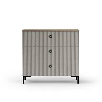 Comoda DOMINICA, 3 sertare, taupe + stejar silverjack, 85,5x41x81 cm imagine