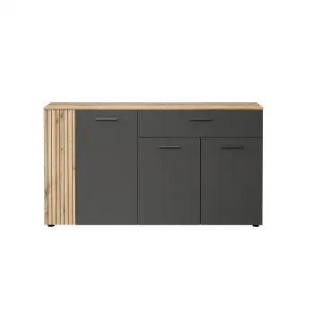 Comoda ESTEBAN, 4 usi, 1 sertar, grafit + stejar evok, 150x42x83 cm imagine