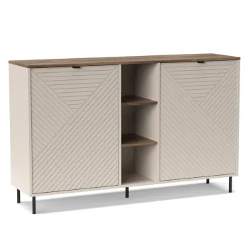 Comoda EVO, 2 usi, rafturi, casmir + stejar castello, 153,4x40x95,4 cm imagine