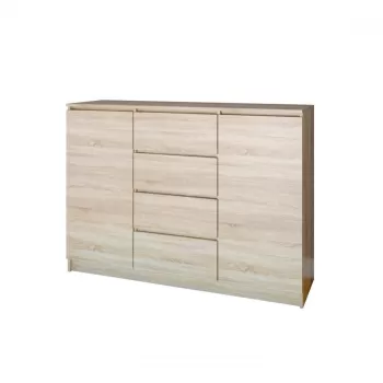 Comoda FLORA, 2 usi, 4 sertar, corp si fronturi sonoma deschis, 120x40x97 cm imagine