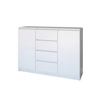 Comoda FLORA, 2 usi, 4 sertare, corp si fronturi alb, 120x40x97 cm imagine