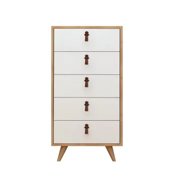 Comoda FRENZU, 5 sertare, stejar + alb, 50x40x103 cm imagine