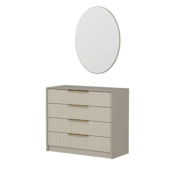 Comoda KALE LUXE, cu oglinda, 4 sertare, bej, 100x45x85 cm imagine