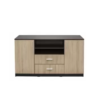 Comoda LUXOR, 2 usi, 2 sertare, corp sonoma inchis, fronturi sonoma deschis, 140x40x80 cm imagine