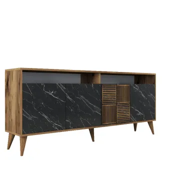 Comoda MILAN, nuc + negru, 180x35x78 cm imagine