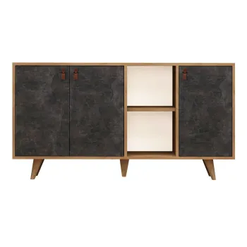 Comoda PLANKY, stejar + gri inchis, 140x40x86 cm imagine