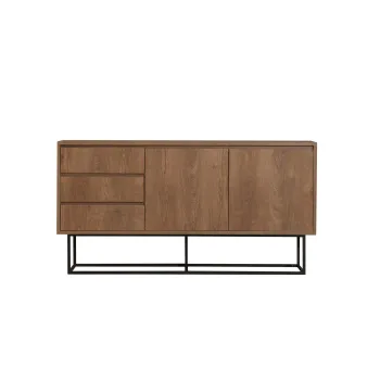 Comoda RUBA, 2 usi, 3 sertare, 4 rafturi, nuc + negru, 140x36x72 cm imagine