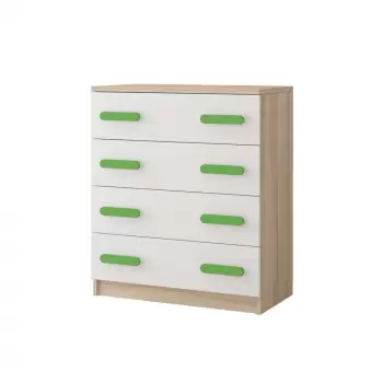 Comoda SMIK III - 02, 4 sertare, corp sonoma, front alb, verde, 80x40x93 cm imagine
