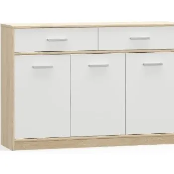 Comoda TIPS, 3 usi, 2 sertare, stejar sonoma + alb, 123,2x34,3x85,5 cm imagine