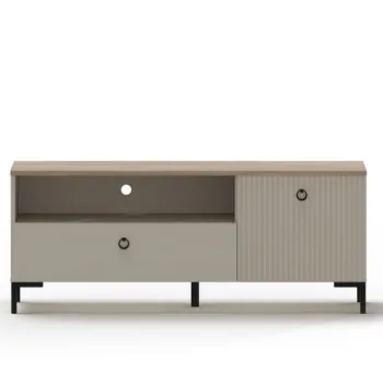 Comoda TV DOMINICA, 1 usa rabatabila, 1 sertar, taupe + stejar silverjack, 135x41x54,5 cm imagine