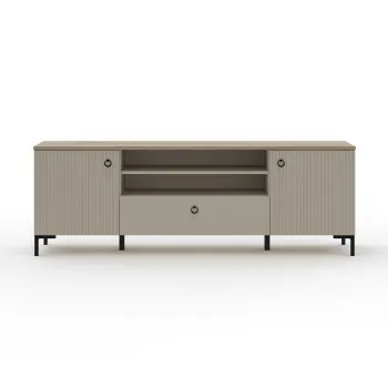 Comoda TV DOMINICA, 2 usi, 1 sertar, taupe + stejar silverjack, 184x41x63 cm imagine