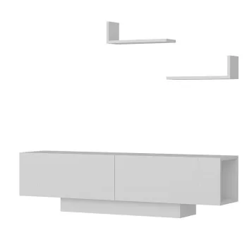 Comoda TV EKOL, cu rafturi de perete, alb, 150x31,5x40 cm imagine