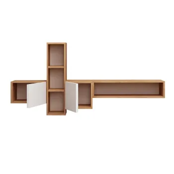Comoda TV KUMKUAT, suspendata, stejar + alb, 160x35x70 cm imagine