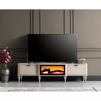 Comoda TV MONACO, cu semineu, bej, 180x40x48 cm imagine