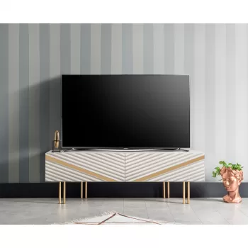 Comoda TV WELS, cu sertare, crem, 140x38x49 cm imagine