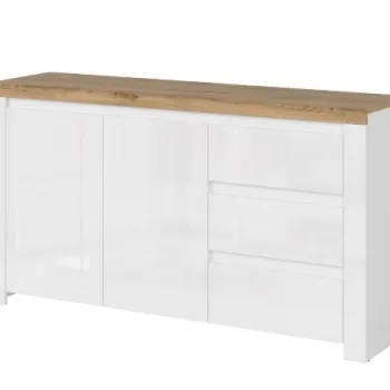 Comoda VIGO, 2 usi, 3 sertare, alb + stejar wotan, 156x41,5x84,5 cm imagine