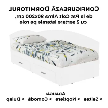 Configurator Dormitor ALMA, alb, de la Pat Colt Alma 90x200 cm, cu 2 sertare laterale pe role imagine
